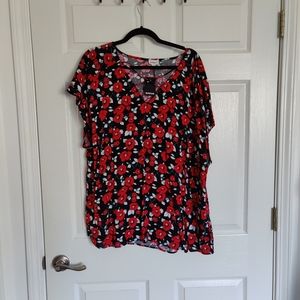 Avenue Black and Red Floral Top - Size 22